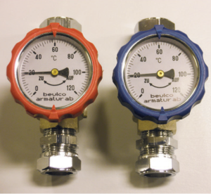 Ball valve with thermometer Blue